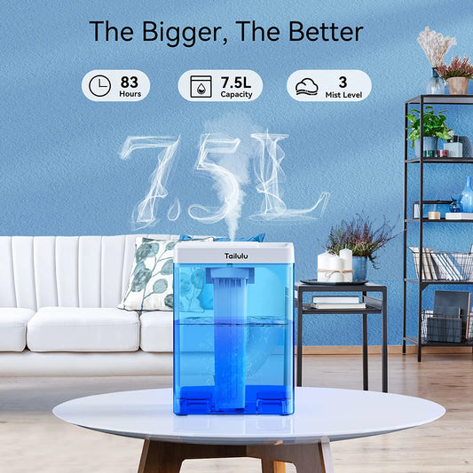 Tailulu 7.5L Humidifiers for Bedroom Large Room, 1.98 Gal Top Fill Cool Mist Air Humidifier for Baby Plants Home