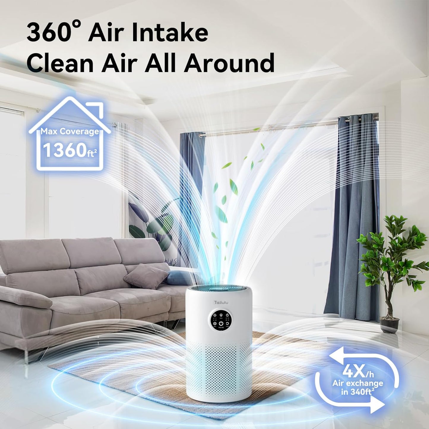 Air Purifiers for Home Pets Large Room Up to 1360 Sq Ft, Tailulu D10 HEPA Air Purifier for Bedroom with Sleep Mode, Air Filter Cleaner for Pet Dander Smoke Odor Dust Pollen with Timer Fragrance Sponge