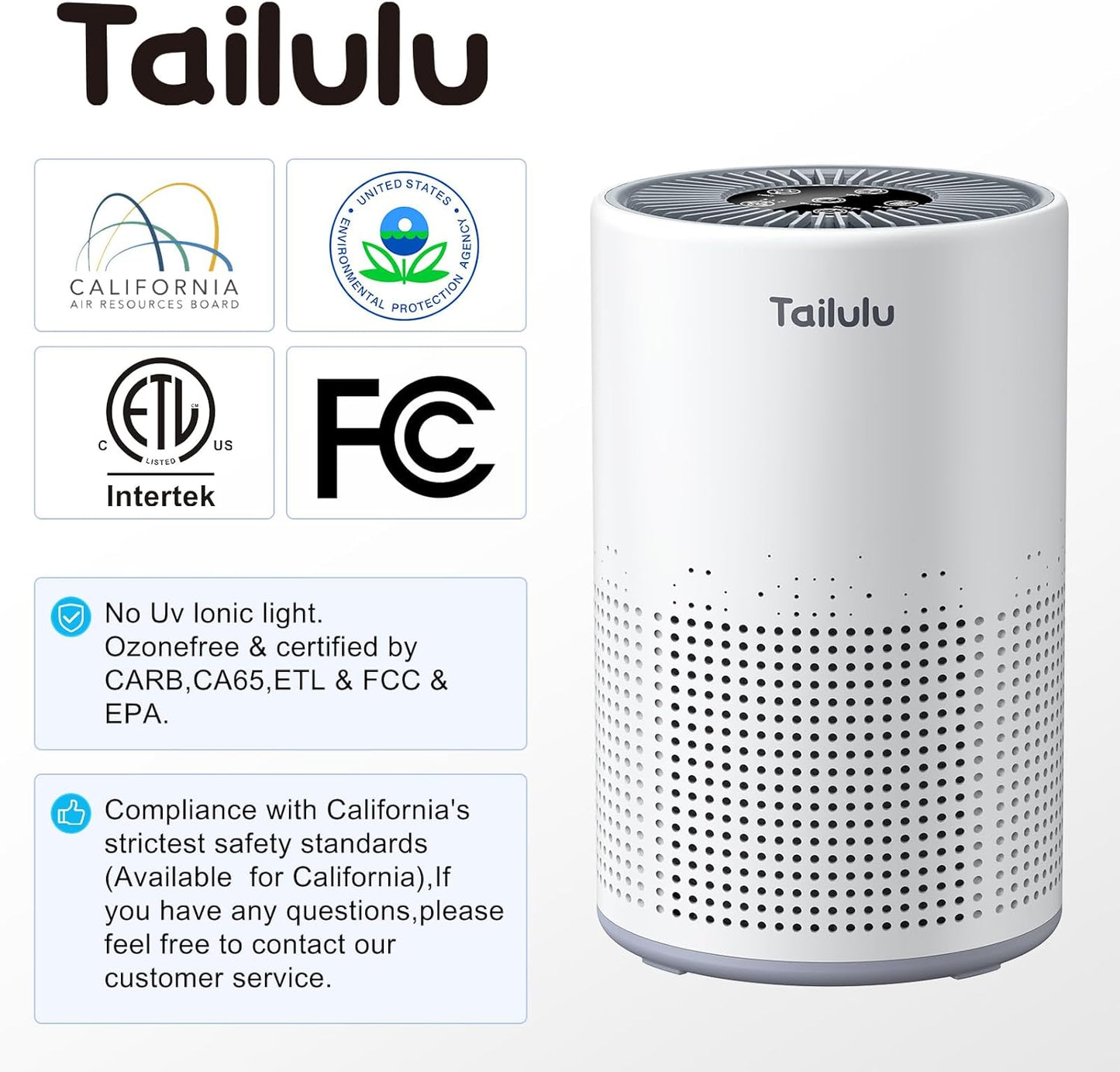 Air Purifiers for Bedroom Home Pets 800 Ft², Tailulu H13 True HEPA Air Filter Portable Air Purifier with 12dB Sleep Mode, Speed Control,Timer, Quiet Air Cleaner For Odor Dust Smoke Pollen AP050