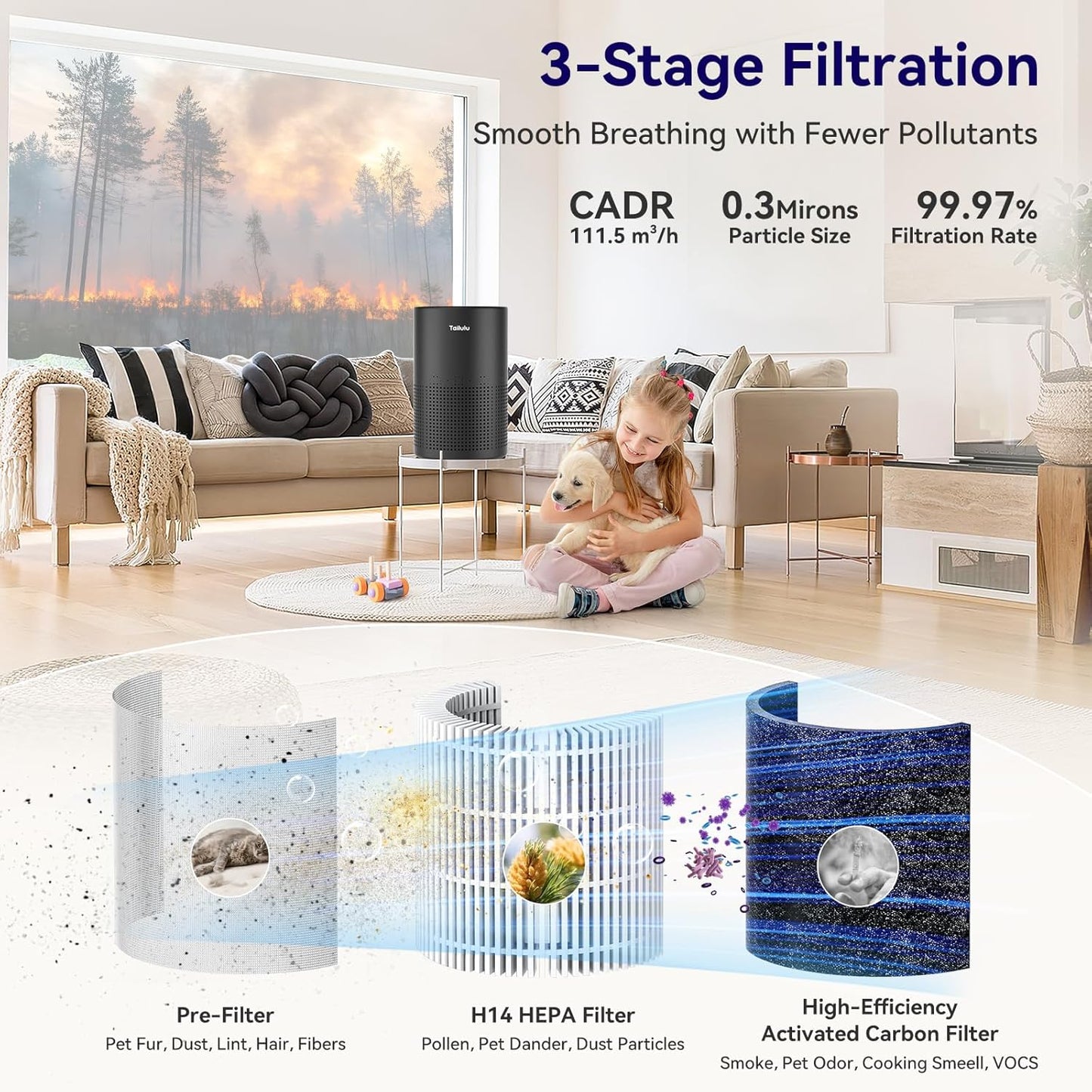 HEPA air purifier fan speed chart allergies cooking sleep