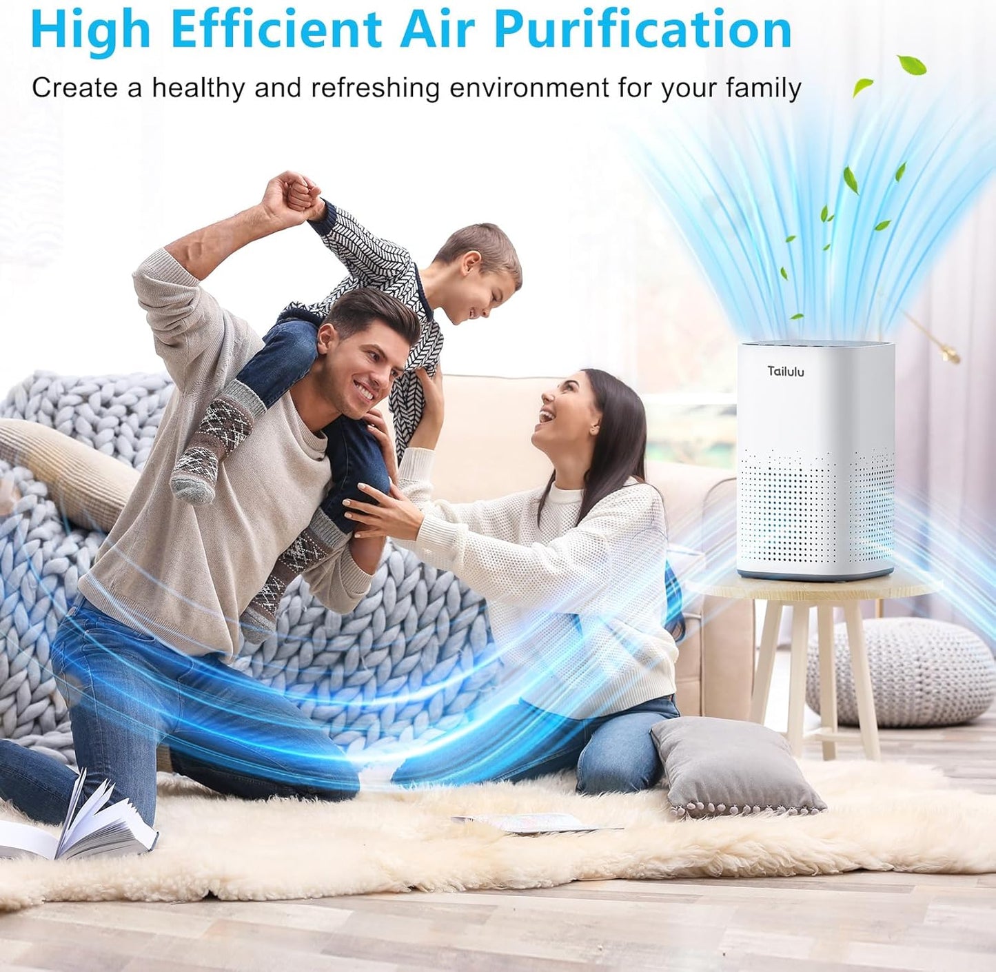 Air Purifiers for Home Large Room up to 1500ft²,Tailulu H13 True HEPA Air Cleaner with 360°Air Inlet, Air Purifier for Bedroom with Sleep Mode,Speed Control,Timer,for Odor Dust Smoke Pollen AP100