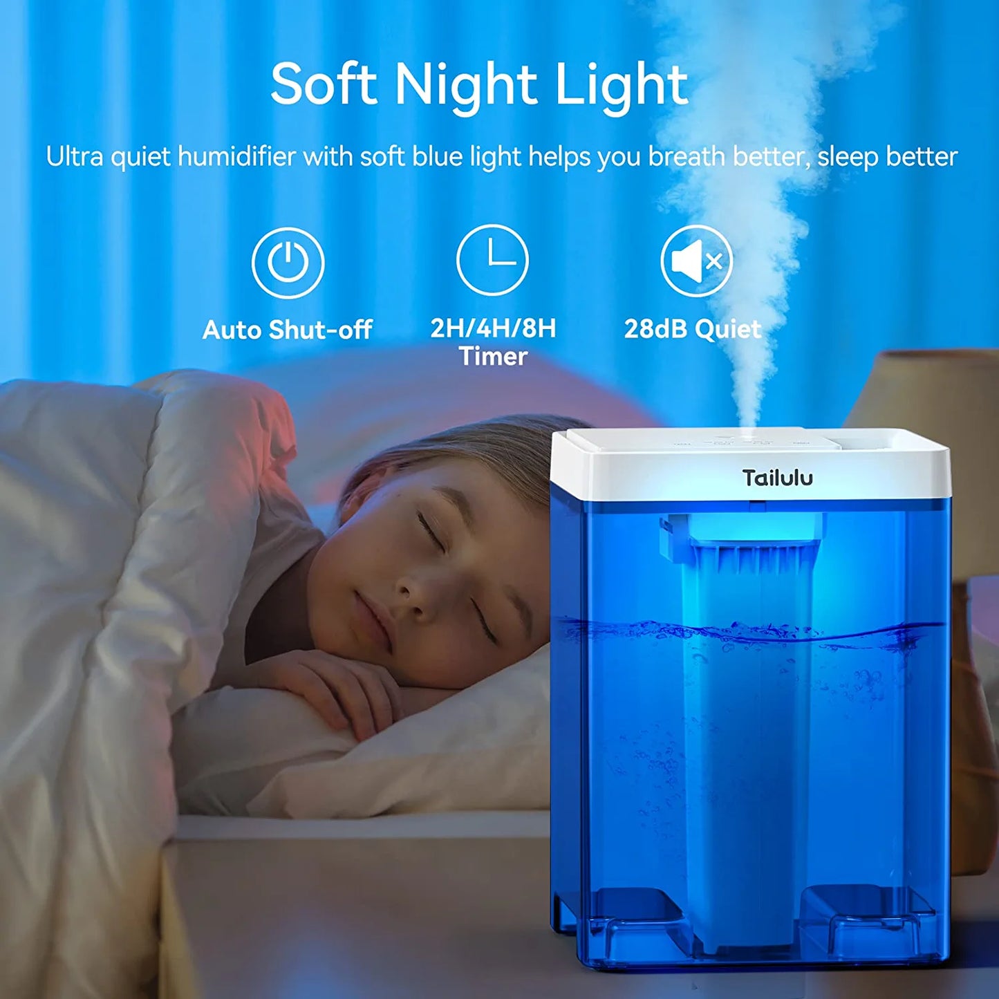 Tailulu 7.5L Humidifiers for Bedroom Large Room, 1.98 Gal Top Fill Cool Mist Air Humidifier for Baby Plants Home